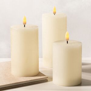 Набор светодиодных восковых свечей Рустик 10-15 см слоновая кость, мерцающее пламя, 3 шт, на батарейках, таймер