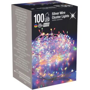 Светодиодная гирлянда на батарейках Капельки Фейерверк 1 м, 100 разноцветных мини LED ламп, серебряная проволока, IP20