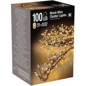 Светодиодная гирлянда на батарейках Капельки Фейерверк 1 м, 100 теплых/экстра теплых белых мини LED ламп, черная проволока, IP20