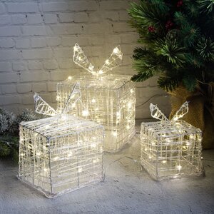 Светящиеся Волшебные Подарки под елку 10-20 см, 3 шт, 90 теплых белых мини LED ламп