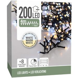 Светодиодная гирлянда Koopman Snake Comfort Basic на батарейках 4 м, 200 теплых/холодных белых LED ламп, зеленый ПВХ, контроллер, таймер, IP44