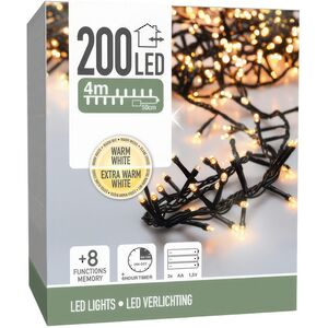 Светодиодная гирлянда Koopman Snake Comfort Basic на батарейках 4 м, 200 теплых/экстра теплых белых LED ламп, зеленый ПВХ, контроллер, таймер, IP44