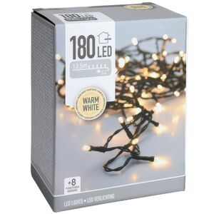 Светодиодная гирлянда Koopman Comfort 13.5 м, 180 теплых белых LED ламп, зеленый ПВХ, контроллер, таймер, IP44