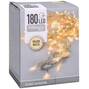 Светодиодная гирлянда Koopman Comfort 13.5 м, 180 теплых белых LED ламп, прозрачный ПВХ, контроллер, таймер, IP44