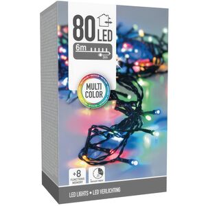 Светодиодная гирлянда Koopman Comfort 6 м, 80 разноцветных LED ламп, зеленый ПВХ, контроллер, таймер, IP44