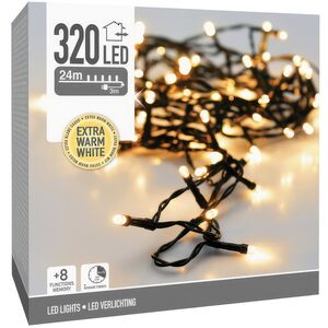 Светодиодная гирлянда Koopman Comfort 24 м, 320 экстра теплых белых LED ламп, зеленый ПВХ, контроллер, таймер, IP44