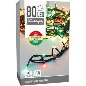 Светодиодная гирлянда Koopman Comfort Italian 6 м, 80 разноцветных LED ламп, зеленый ПВХ, контроллер, таймер, IP44