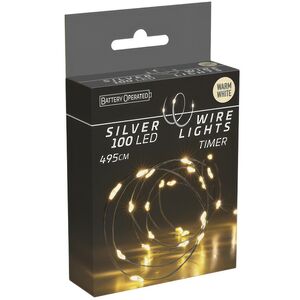 Светодиодная гирлянда Капельки на батарейках 5 м, 100 теплых мини LED ламп, серебряная проволока, таймер, IP20