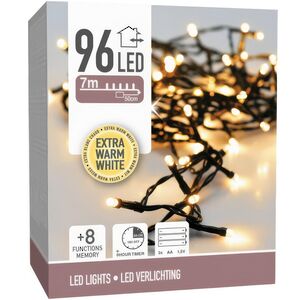 Светодиодная гирлянда на батарейках Koopman 7.2 м, 96 экстра теплых белых LED ламп, черный ПВХ, контроллер, таймер, IP44