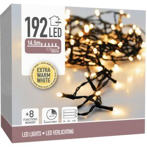 Светодиодная гирлянда на батарейках Koopman 14.4 м, 192 экстра теплых белых LED ламп, черный ПВХ, контроллер, таймер, IP44