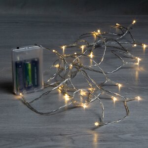 Светодиодная гирлянда Романтика на батарейках 30 теплых белых LED ламп 3 м, прозрачный ПВХ, IP20