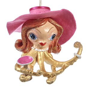 Елочная игрушка Осьминог Микейла Фекьер в розовой шляпке 10 см, подвеска