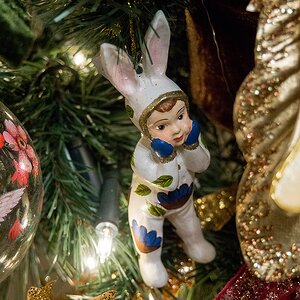 Елочная игрушка Малышка зайка 13 см, с голубым рисунком, подвеска Goodwill фото 2