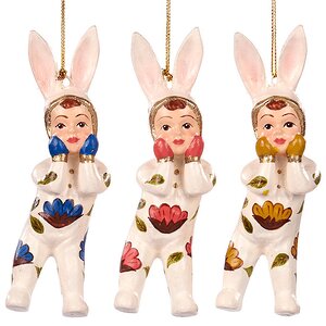 Елочная игрушка Малышка зайка 13 см, с голубым рисунком, подвеска Goodwill фото 4