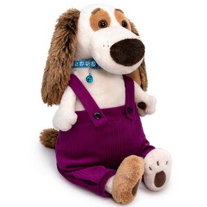 Мягкая игрушка Собака Бартоломей с ошейником и в штанах на лямках 27 см