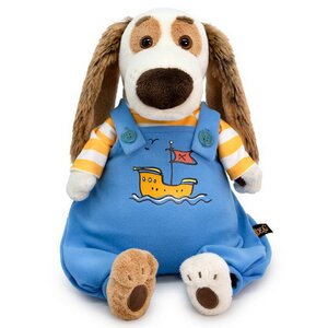 Мягкая игрушка Собака Бартоломей в комбинезоне с корабликом 27 см