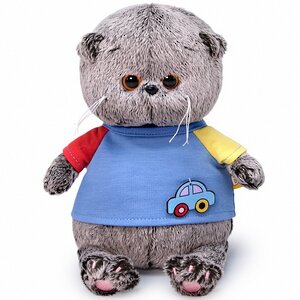 Мягкая игрушка Кот Басик Baby в футболке с машинкой 20 см