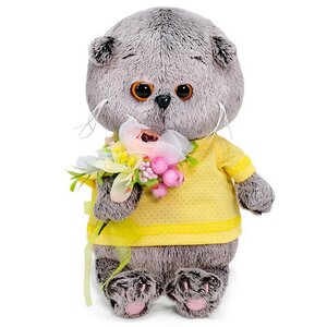 Мягкая игрушка Кот Басик Baby с букетом из цветов и ягод 20 см