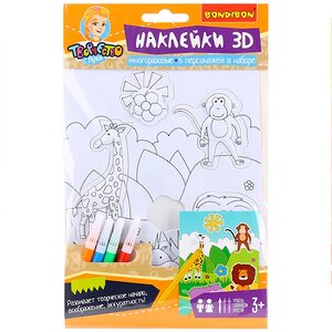Многоразовые объемные наклейки для раскрашивания Животные 6 шт Bondibon (Бондибон) фото 1