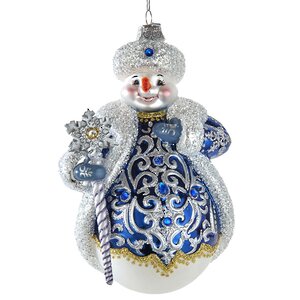 Стеклянная елочная игрушка Снеговик Мороз - Lusso di Caserta 15 см, подвеска