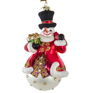 Стеклянная елочная игрушка Снеговик Прадо -  Гость из Абруццо 18 см, подвеска