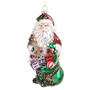 Стеклянная елочная игрушка Санта с мешком подарков 18 см Goodwill фото 1