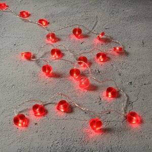 Электрогирлянда Сердечки 20 красных микроламп 2 м, прозрачный ПВХ, IP20