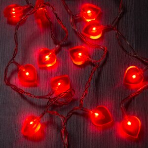 Электрогирлянда Сердечки 20 красных микроламп 2 м, прозрачный ПВХ, IP20