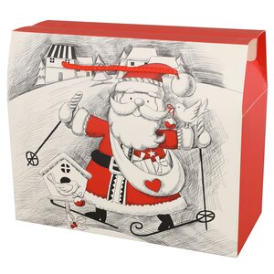 Подарочный пакет-коробка Sweet Christmas - Санта на лыжах 28*23 см