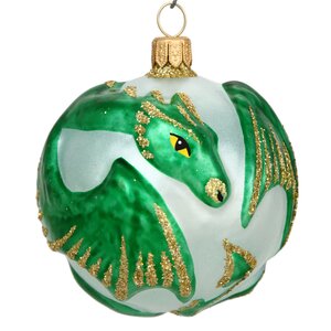 Стеклянный елочный шар Талисман Дракон 7 см зеленый