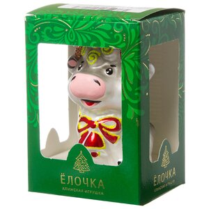 Стеклянная елочная игрушка Сувенир - Бычок 8 см белый, подвеска Фабрика Елочка фото 2