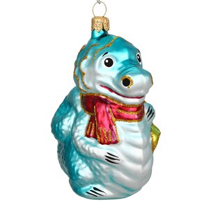 Стеклянная елочная игрушка Зодиак - Дракон с мешком подарков 8 см бирюзовый Фабрика Елочка фото 4