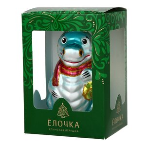 Стеклянная елочная игрушка Зодиак - Дракон с мешком подарков 8 см бирюзовый Фабрика Елочка фото 3