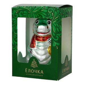 Стеклянная елочная игрушка Зодиак - Дракон с мешком подарков 8 см зеленый Фабрика Елочка фото 3