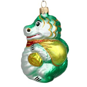 Стеклянная елочная игрушка Зодиак - Дракон с мешком подарков 8 см зеленый Фабрика Елочка фото 2