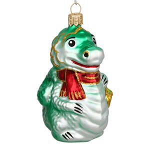 Стеклянная елочная игрушка Зодиак - Дракон с мешком подарков 8 см зеленый Фабрика Елочка фото 4