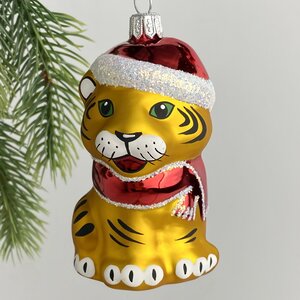 Стеклянная елочная игрушка Зодиак - Новогодний Тигр Алекс 8 см, подвеска