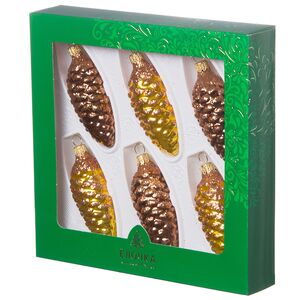 Набор стеклянных елочных игрушек Шишки Декоративные 10 см золотой с коричневым, 6 шт Фабрика Елочка фото 2