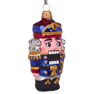 Стеклянная елочная игрушка Щелкунчик 9 см синий, подвеска