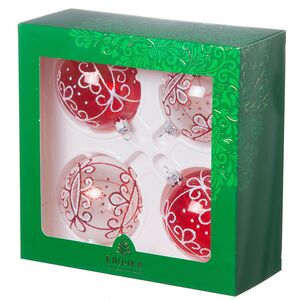 Набор стеклянных елочных шаров Диадема 7 см, 4 шт красный Фабрика Елочка фото 2