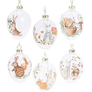 Декоративные украшения Пасхальные Яйца - Cute Rabbit 6 см, 6 шт, стекло