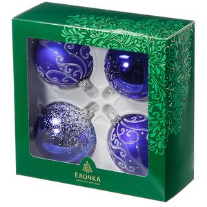 Набор стеклянных елочных шаров Снежный узор 7 см, 4 шт синий Фабрика Елочка фото 2