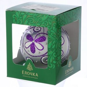 Стеклянный елочный шар Джулия 8 см, фиолетовый узор Фабрика Елочка фото 2