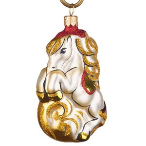 Стеклянная елочная игрушка Зодиак - Цирковая Лошадка 10 см золотая Фабрика Елочка фото 2