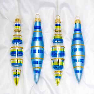 Набор елочных игрушек Сосульки Маячок 13 см голубые, 4 шт, стекло, подвеска