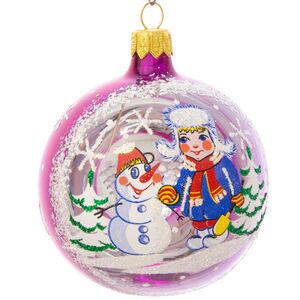 Стеклянный елочный шар Игра 7 см розовый