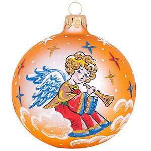 Стеклянный елочный шар Ангел с дудочкой 8 см золотой