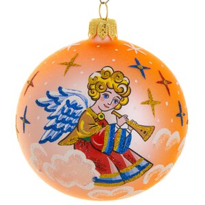 Стеклянный елочный шар Ангел с дудочкой 8 см оранжевый Фабрика Елочка фото 1