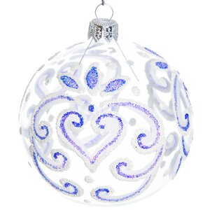 Стеклянный елочный шар Симфония 8 см прозрачный с синим