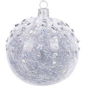 Стеклянный елочный шар Созвучие 8 см серебряный